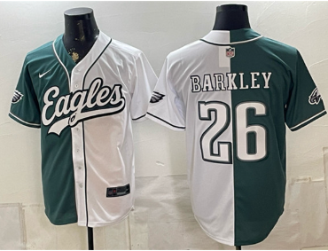 Men's Philadelphia Eagles #26 Saquon Barkley Green White Split Stitched Jersey