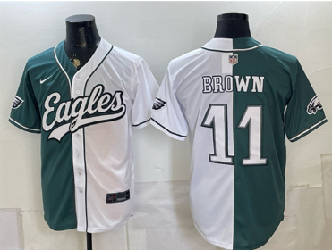 Men's Philadelphia Eagles #11 A.J. Brown Green White Split Stitched Jersey
