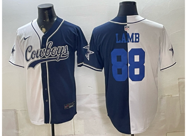 Men's Dallas Cowboys #88 CeeDee Lamb White Navy Split Stitched Jersey