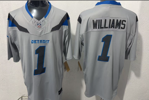 Men's Detroit Lions #1 Jameson Williams Silver 2026 Rivalries Collection Limited Football Stitched Jersey