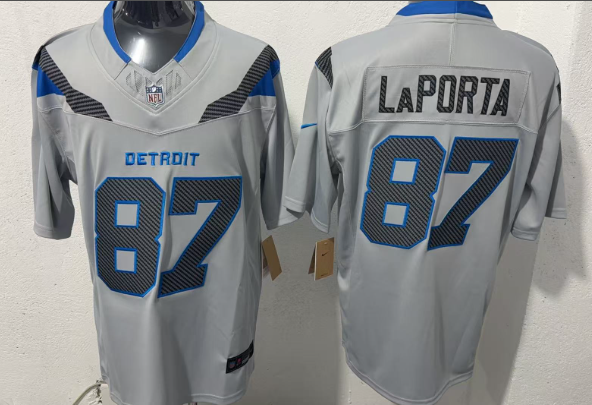 Men's Detroit Lions #87 Sam LaPorta Silver 2026 F.U.S.E. Rivalries Collection Limited Football Stitched Jersey