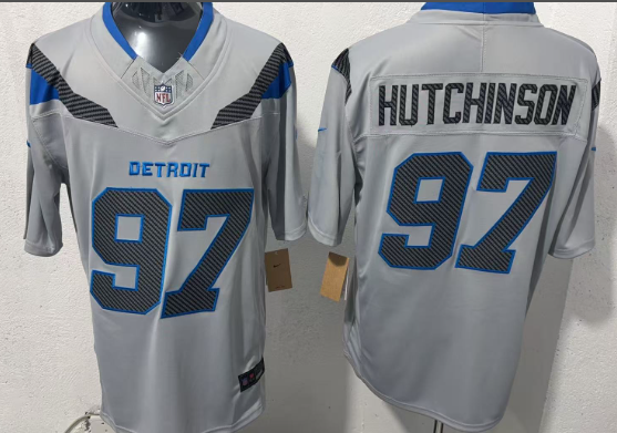 Men's Detroit Lions #97 Aidan Hutchinson Silver 2026 F.U.S.E. Rivalries Collection Limited Football Stitched Jersey