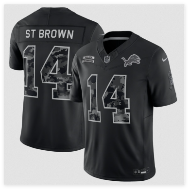 Men's Detroit Lions #14 Amon-Ra St. Brown Black F.U.S.E. 2026 Salute to Service Limited Football Stitched Jersey