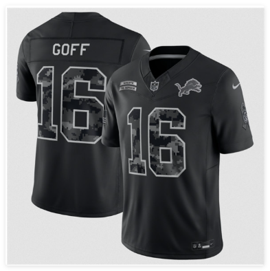 Men's Detroit Lions #16 Jared Goff Black F.U.S.E. 2026 Salute to Service Limited Football Stitched Jersey