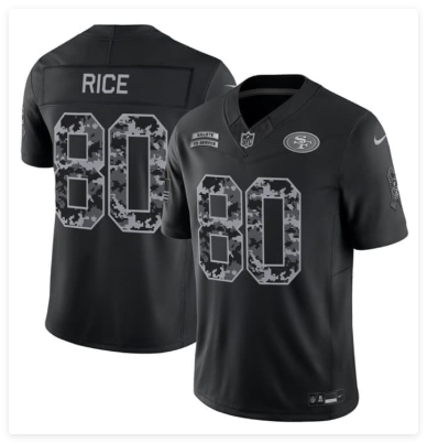Men's San Francisco 49ers #80 Jerry Rice Black 2026 F.U.S.E. Salute to Service Limited Stitched Football Jersey