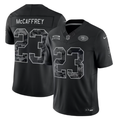 Men's San Francisco 49ers #23 Christian McCaffrey Black 2026 F.U.S.E. Salute to Service Limited Stitched Football Jersey