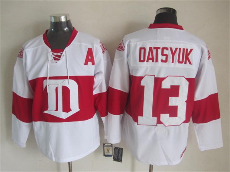 Reebok  Detroit Red Wings 13 Pavel Datsyuk white men ice hockey nhl jersey  A patch