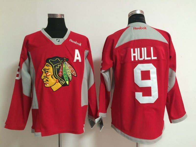 Reebok Chicago Blackhawks #9 Bobby Hull red Ice Hockey Jersey A patch