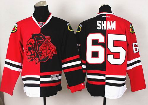 Reebok Chicago Blackhawks 65 Andrew Shaw  split black Red NHL Jerseys(1)