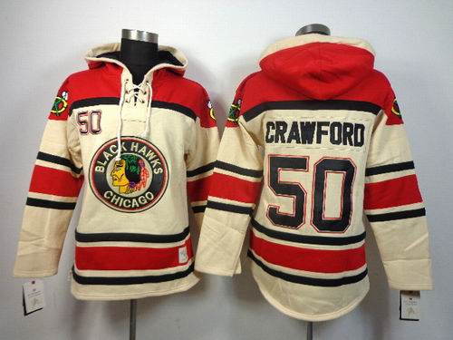 Reebok Chicago Blackhawks Corey Crawford #50 beige red Hooded Sweatshirt