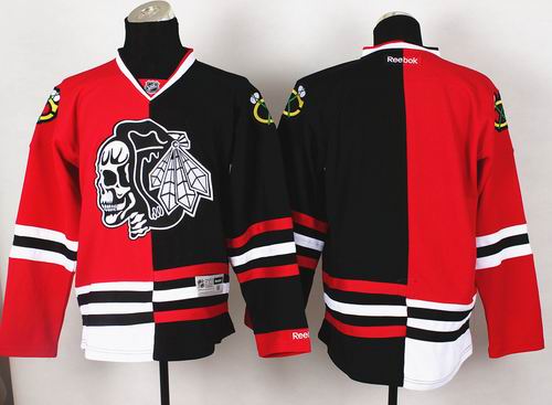 Reebok Chicago Blackhawks blank black red split nhl Jersey(2)