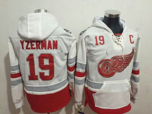 Reebok Detroit Red Wings 19 Steve Yzerman white Hooded Sweatshirt  men ice hockey nhl jersey