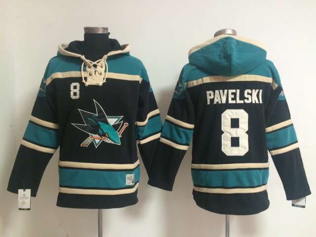 Reebok San Jose Sharks #8 Joe Pavelsk black green ice Hockey Hooded Sweatshirt