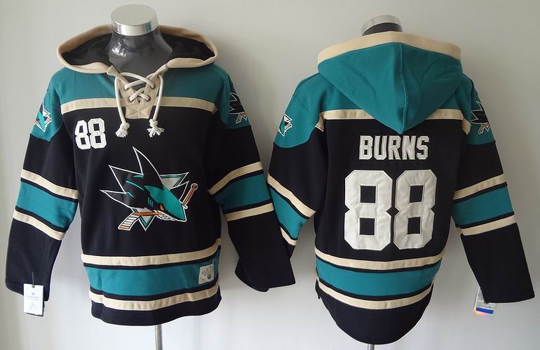 Reebok San Jose Sharks 88 Brent Burns green black Hockey Hooded Sweatshirt