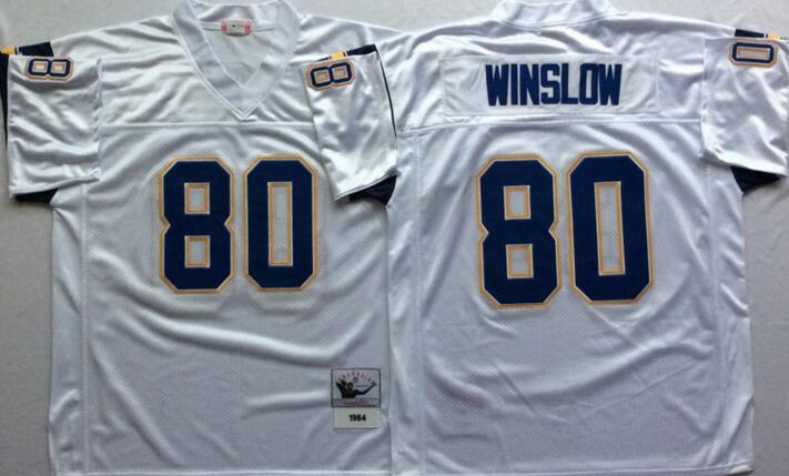 San Diego Chargers Blue 80 Kellen Winslow men Throwback White NFL football Jerseys