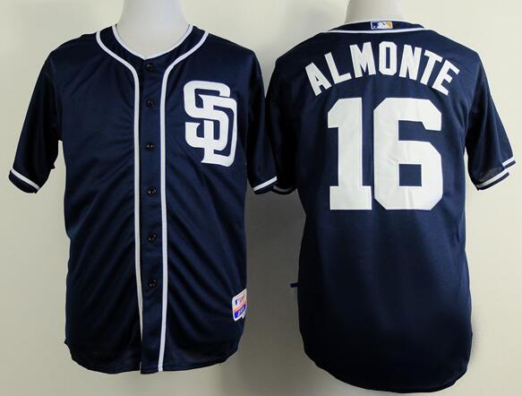 San Diego Padres 16 Abraham Almonte Navy Blue men MLB baseball jersey