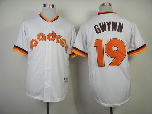 San Diego Padres 19 Tony Gwynn throwback white men MLB baseball jersey