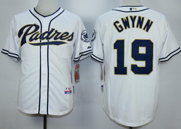 San Diego Padres 19 Tony Gwynn throwback white men MLB baseball jerseys