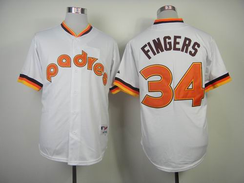 San Diego Padres 34 Rollie Fingers white throwback men MLB baseball jersey