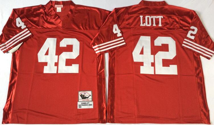 San Francisco 49ers 42 Ronnie Lott Throwback Red men nfl football jerseys