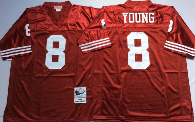 San Francisco 49ers 8 Steve Young Red men throwback nfl football jerseys