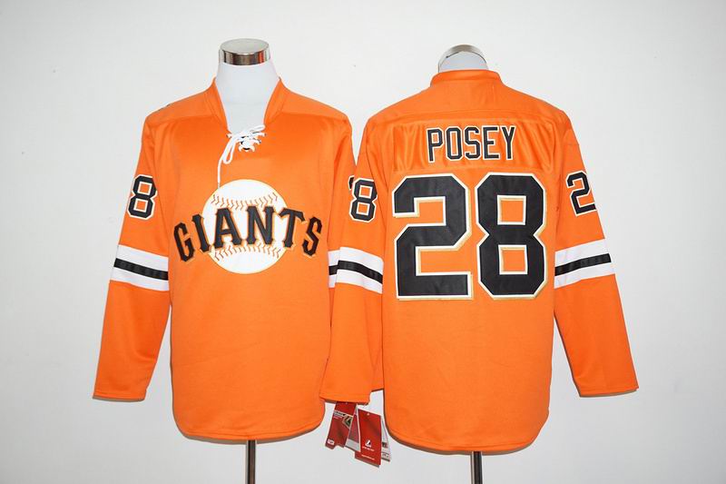 San Francisco Giants #28 Buster Posey Orange Long Sleeve Stitched Baseball Jersey