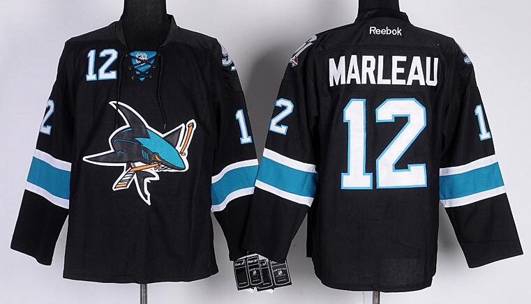 San Jose Sharks 12 Patrick Marleau Black nhl ice hockey  men jerseys