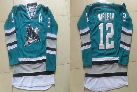 San Jose Sharks 12 Patrick Marleau Green men nhl ice hockey jersey