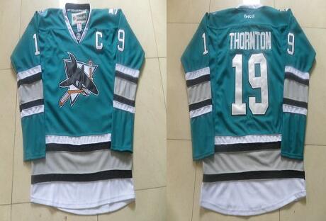 San Jose Sharks 19 Joe Thornton Green men nhl ice hockey jersey