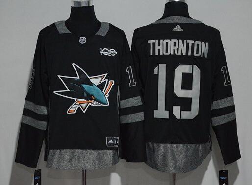 San Jose Sharks 19 Joe Thornton black 100th nhl ice hockey men jerseys