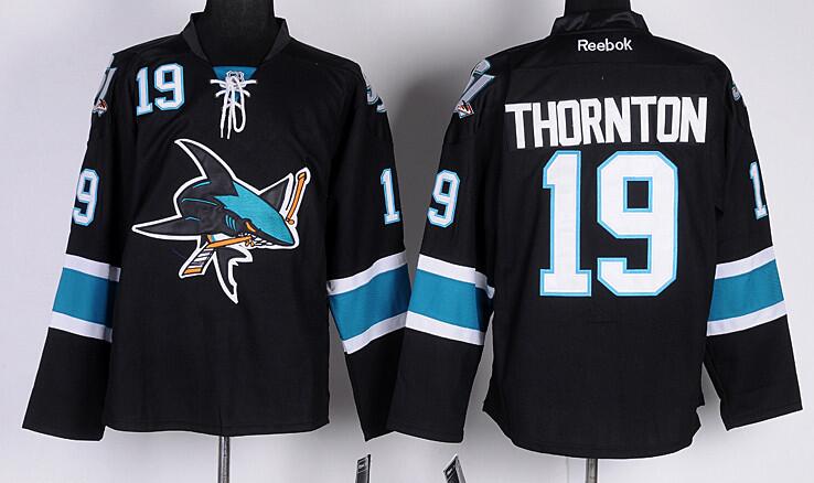 San Jose Sharks 19 Joe Thornton black nhl ice hockey men jerseys