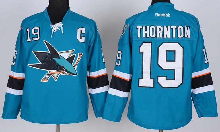 San Jose Sharks 19 Joe Thornton blue men nhl ice hockey  jersey