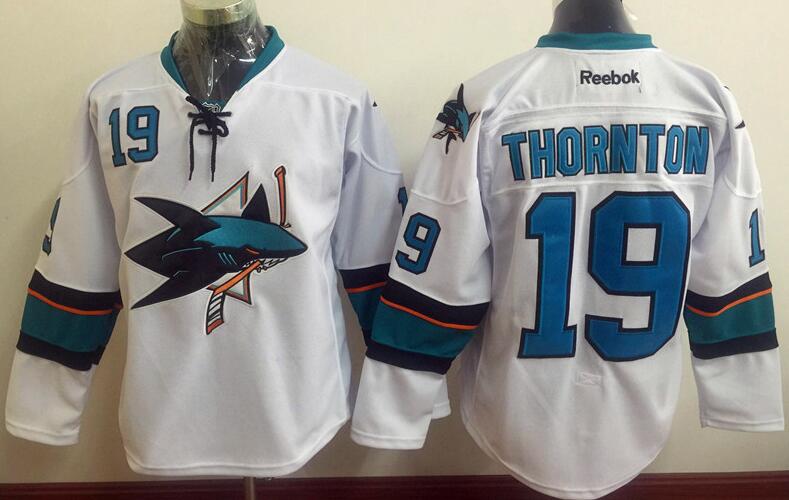 San Jose Sharks 19 Joe Thornton white nhl men Jersey