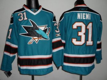 San Jose Sharks 31 Antti Niemi Green men nhl ice hockey  jerseys