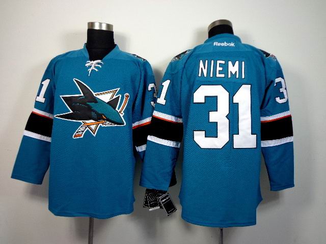 San Jose Sharks 31 Antti Niemi blue men nhl ice hockey  jersey