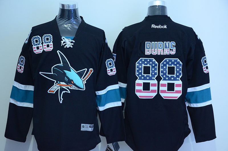 San Jose Sharks 88 Brent Burns dark blue usa flag men nhl ice hockey  jerseys