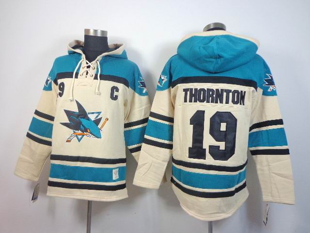 San Jose Sharks Joe Thornton19 Green Beige green C patch NHL hooded sweatshirt