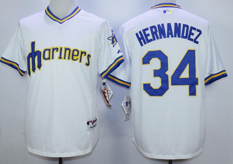 Seattle Mariners 34 Felix Hernandez white M&N basebal jerseys