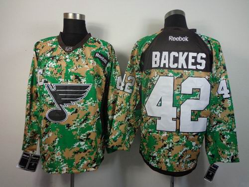 St. Louis Blues  BACKES 42  green camo men  nhl  ice hockey  jersey