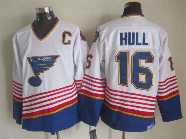 St. Louis Blues 16 HBrett Hull White CCM men nhl ice hockey  jerseys C patch