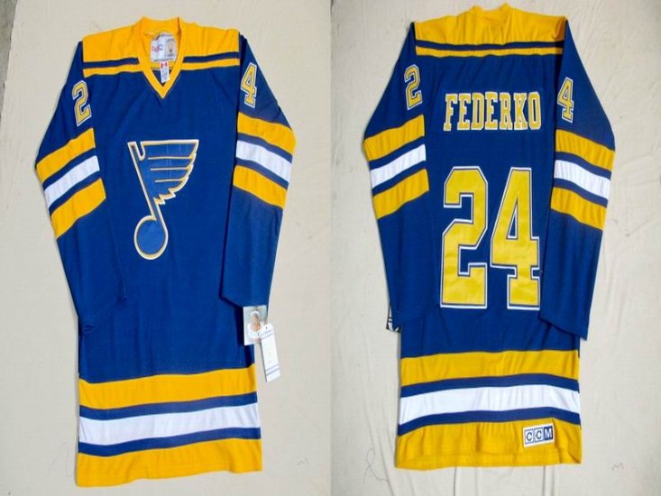 St. Louis Blues 24 Bernie Federko Blue 1980 Away men nhl ice hockey  jerseys CCM