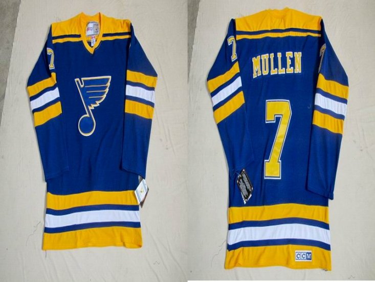 St. Louis Blues 7 Joe Mullen Blue 1980 Away Jerseys CCM