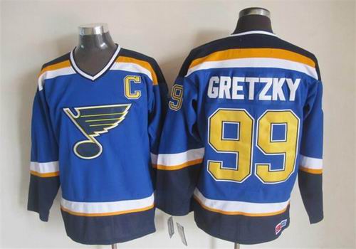 St. Louis Blues 99 Wayne Gretzky Blue men nhl ice hockey  jerseys C patch