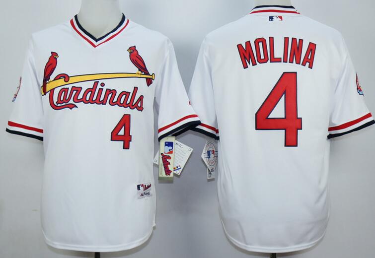 St. Louis Cardinals 4 Yadier Molina white throwback men baseball MLB Jerseys