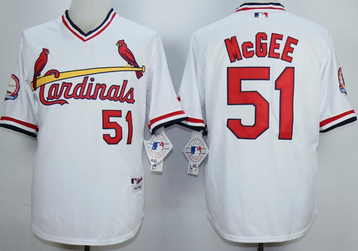 St. Louis Cardinals 51 Willie McGee white throwback baseball jerseys