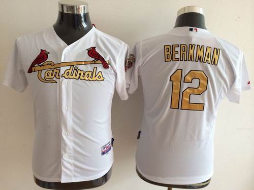 St.Louis Cardinals #12 Lance Berkman White kid MLB Jerseys(Golden Letter)