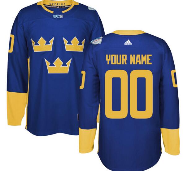 Sweden 2016 World Cup blue Road Authentic NHL Jersey Custom any name number