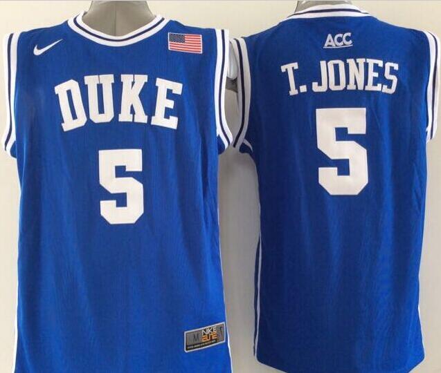 T Jones Duke Blue Devils #5 Basketball Jersey Round Neck