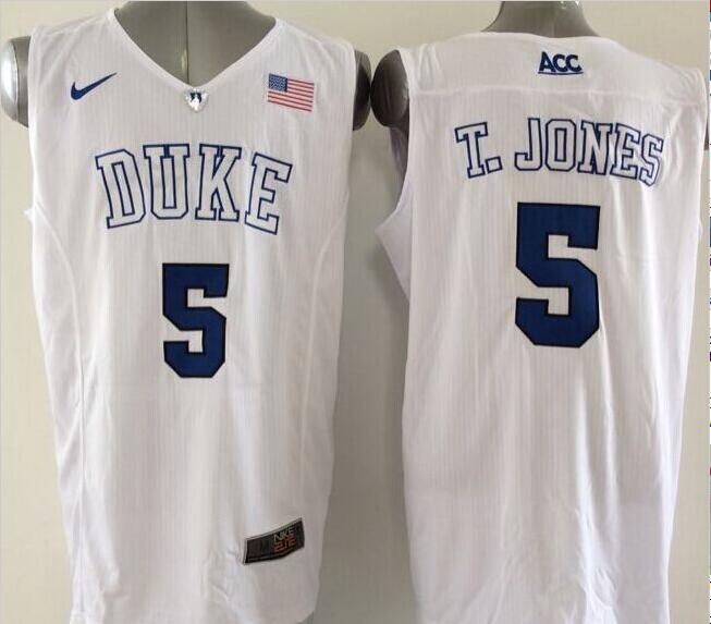 T Jones Duke Blue Devils #5 Basketball Jersey White V Neck