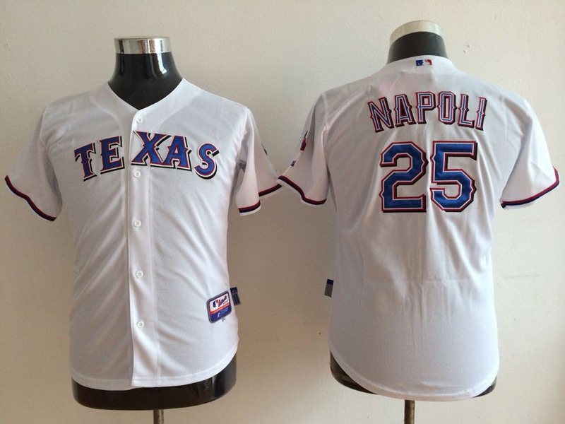 Texas Rangers #25 Mike Napoli White kids mlb jerseys